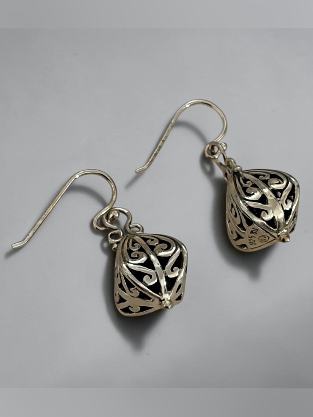Bali Style Scroll Drop Earrings in Sterling Silver